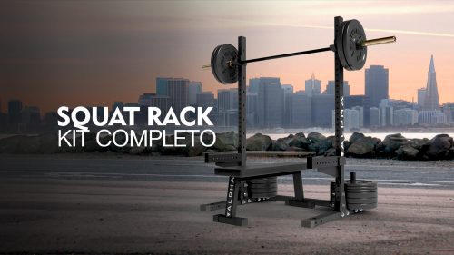 Squat Rack Kit Completo - Com Banco Reto + Safety Arms + Kit Anilha 140lb + Barra 20kg + par de presilhas